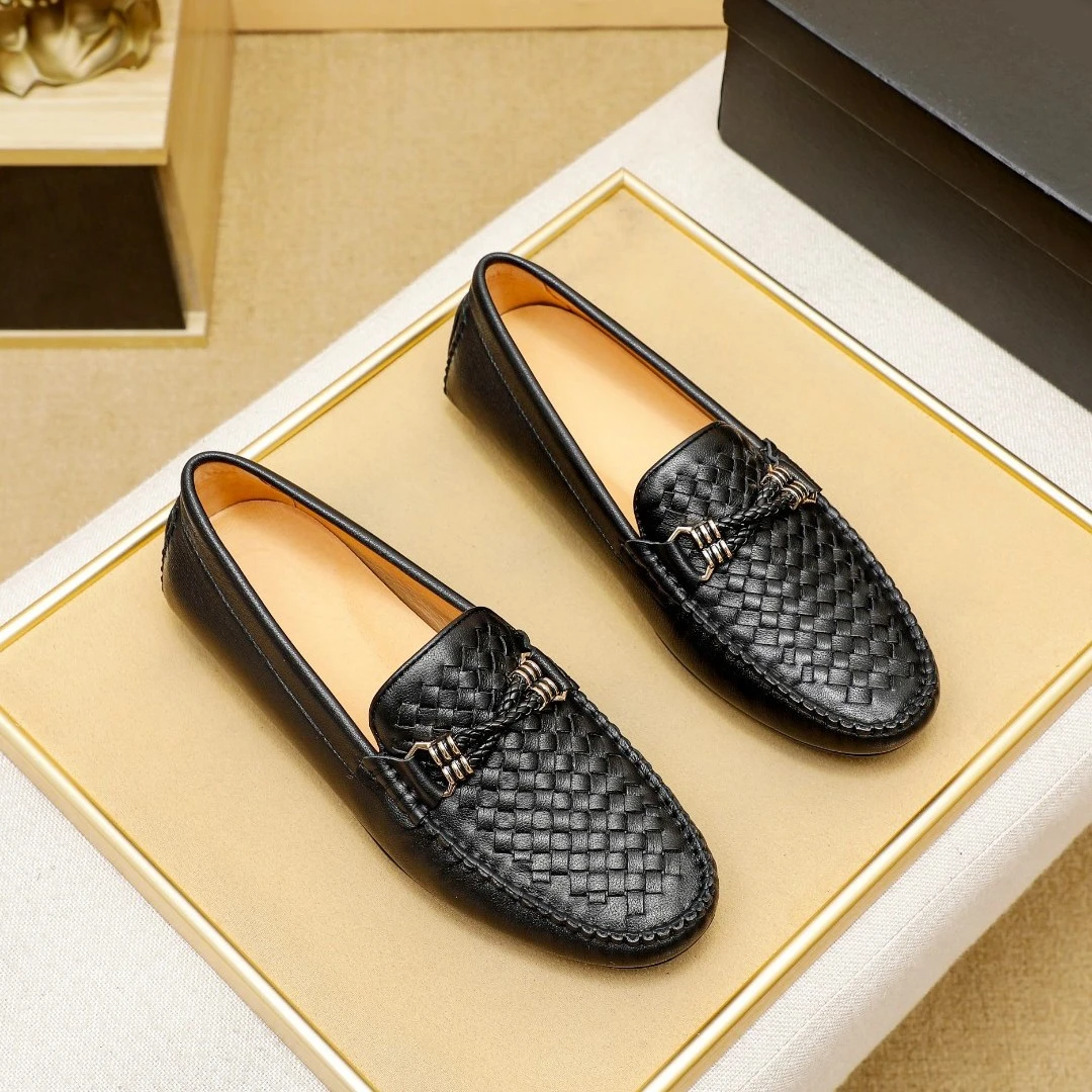 新款真皮手工编织男士豆豆鞋英伦驾车鞋一脚蹬套脚鞋豆豆鞋男款