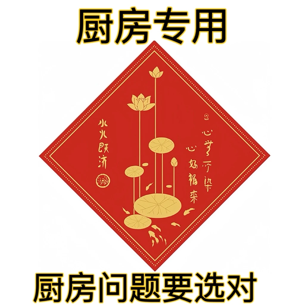 【老师】厨房荷花鲤鱼图水火即济厨房贴画卫生间装饰贴纸防水化解