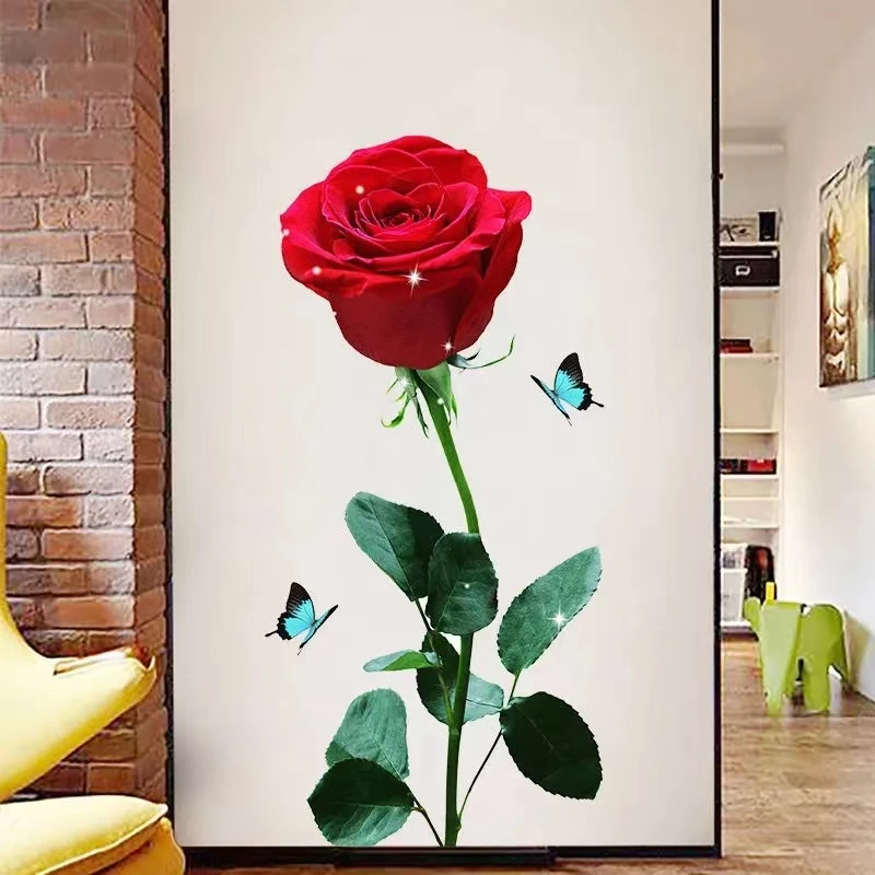 玫瑰花自粘贴纸客厅装饰墙贴3d立体背景墙贴画花朵画房间平面pvc