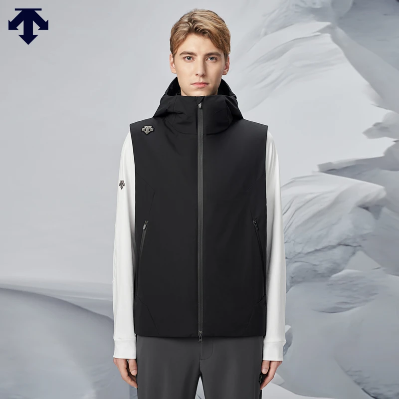 DESCENTE迪桑特SKI STYLE系列运动休闲男子连帽棉马夹保暖防风