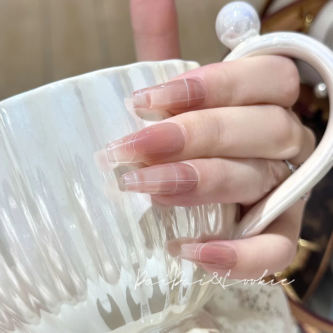 格纹甜心 简约手绘渐变少女纯手工穿戴甲