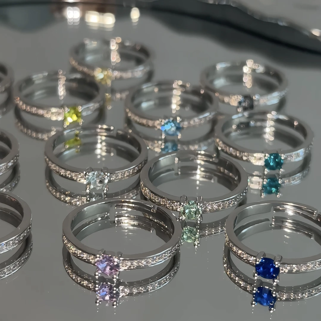 铜合金合成锆石戒指 繁星戒指版 活口可调节 华子多色简约戒指