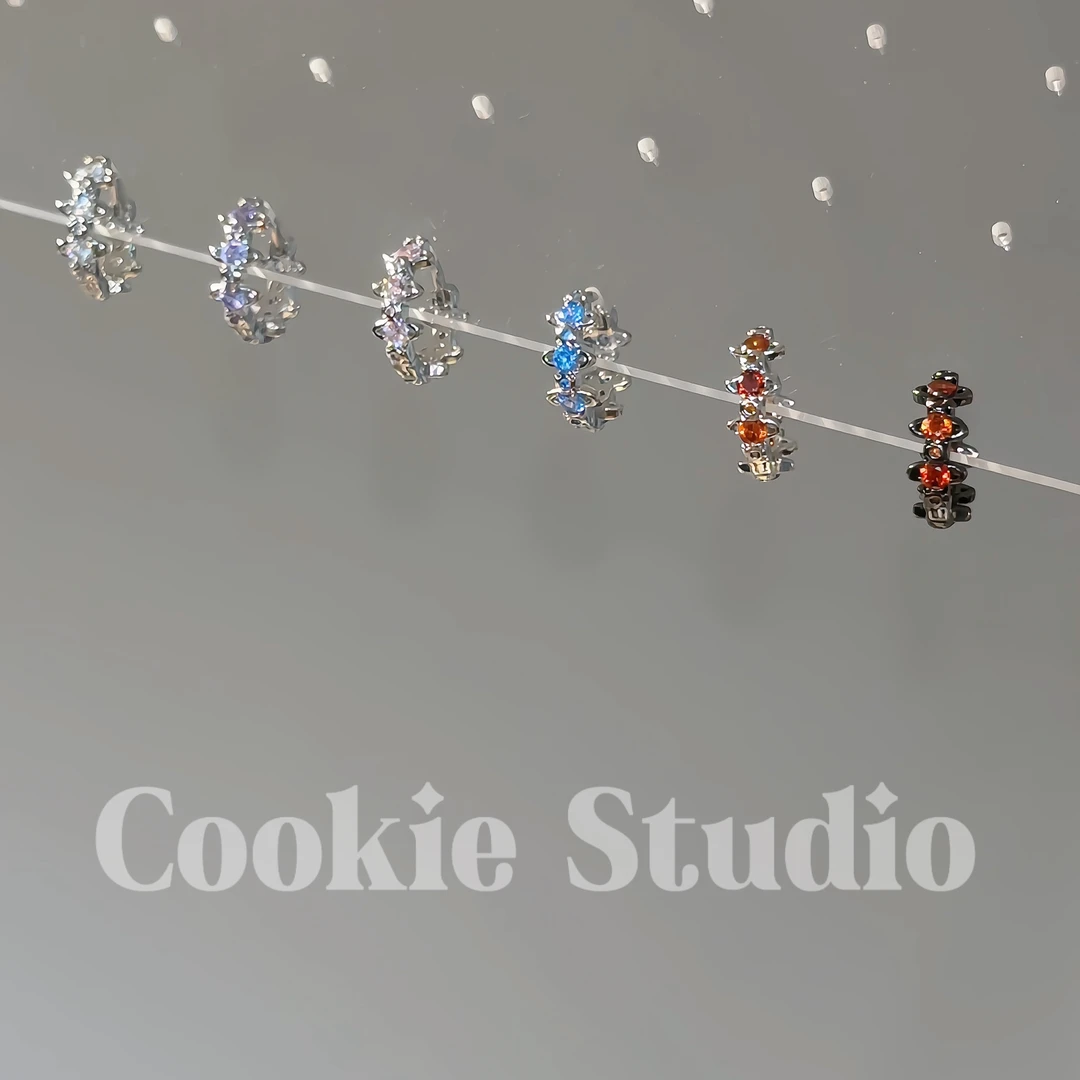 铜合金合成锆石耳饰 满满当当的土星耳扣耳垂耳骨钉耳环