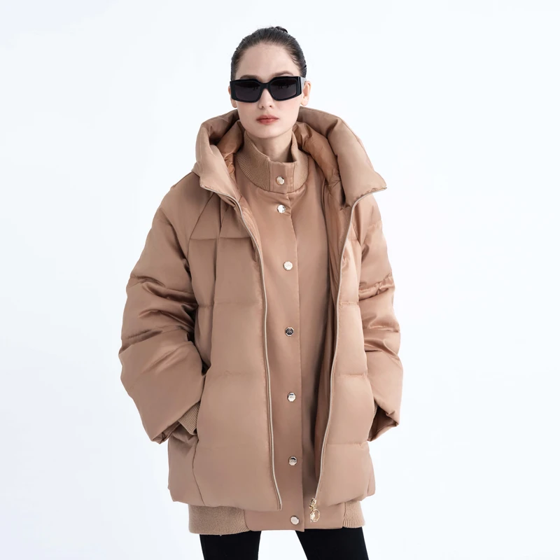 双拉链 帽子两用可以当领子 双色羽绒服 MF0058