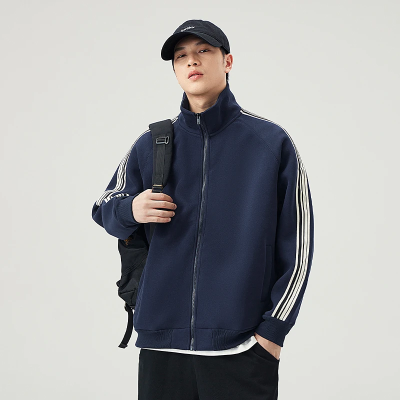 【泓泓男装】2024秋冬男土潮流百搭休闲立领拉链卫衣外套男士针织