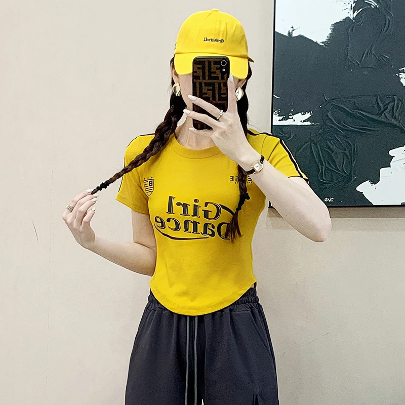 小个子休闲运动短款t恤女夏季2025新款广场舞曳步舞修身显瘦上衣