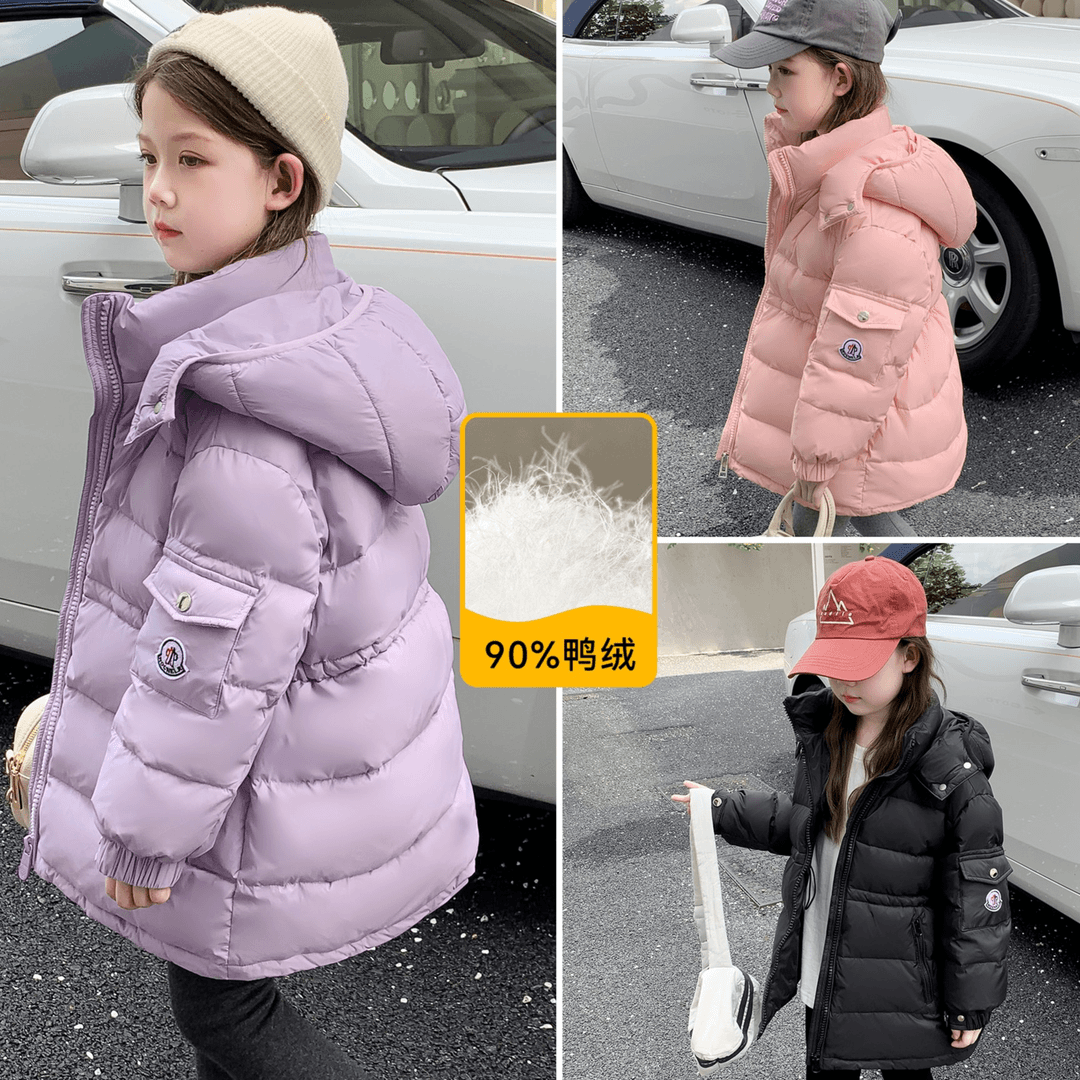【宸宸妈】冬季新款女童韩版加厚外套上衣中大童羽绒服JLYD35101
