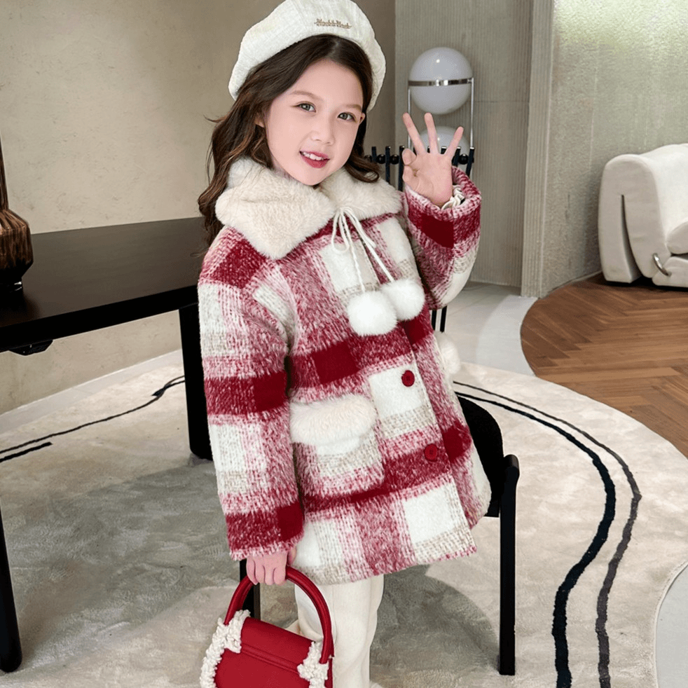 【宸宸妈】冬季新女童6-12岁时尚毛呢外套女宝中大童上衣BGYD36396