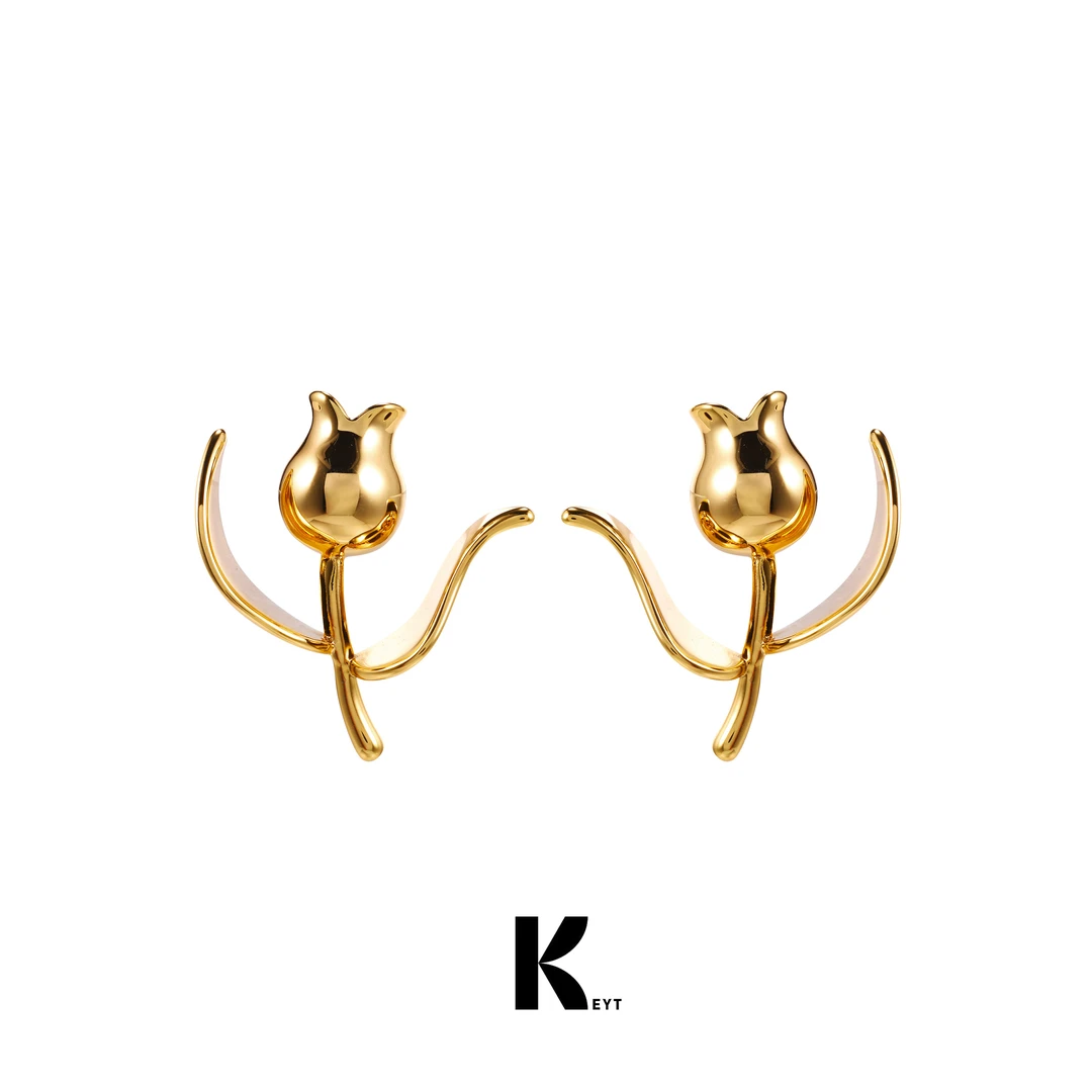 KEYT 铜合金耳饰 金色玫瑰花耳钉/对【粉丝福利】