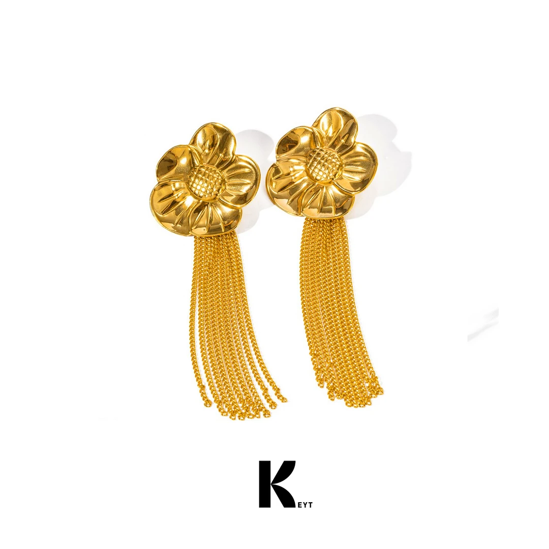 KEYT 铜合金耳饰 金色花朵流苏贵气耳环