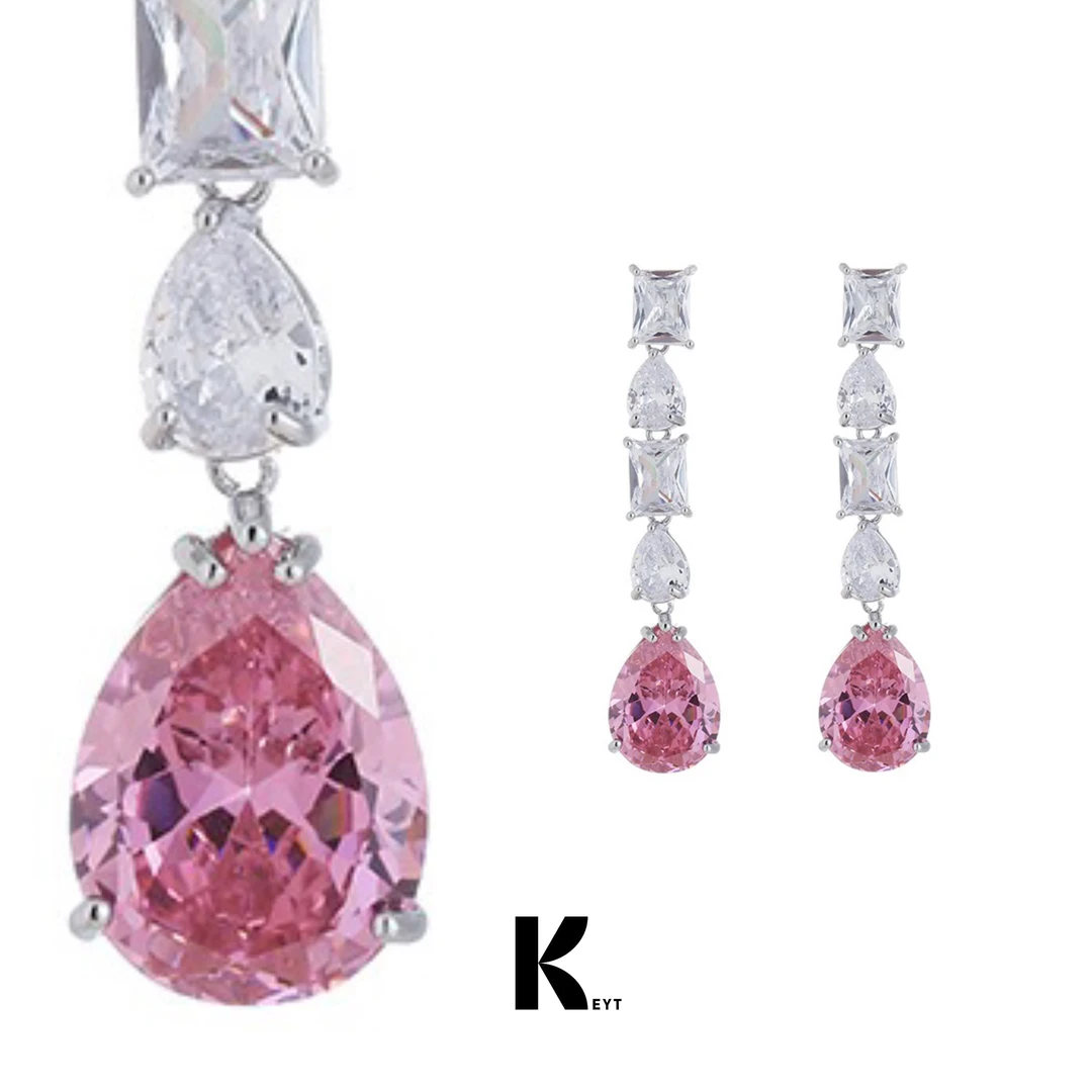 KEYT 铜合金耳饰 粉色水滴吊坠耳环
