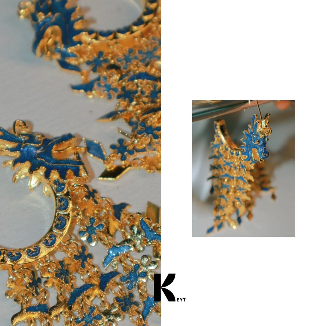 铜合金耳饰 新中式龙舟高级重工耳环