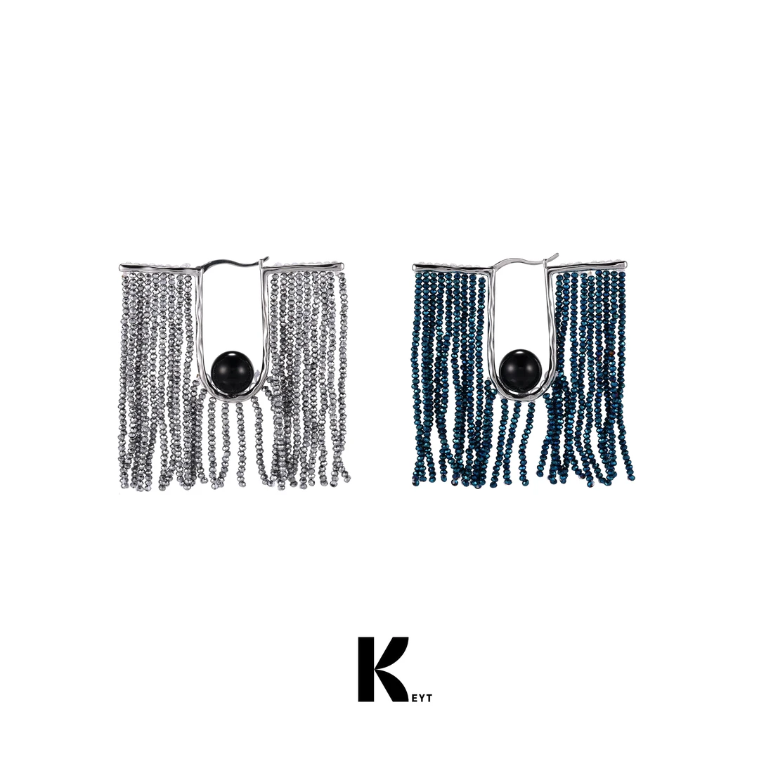 KEYT 铜合金耳饰 设计师款蓝银亮色流苏耳饰