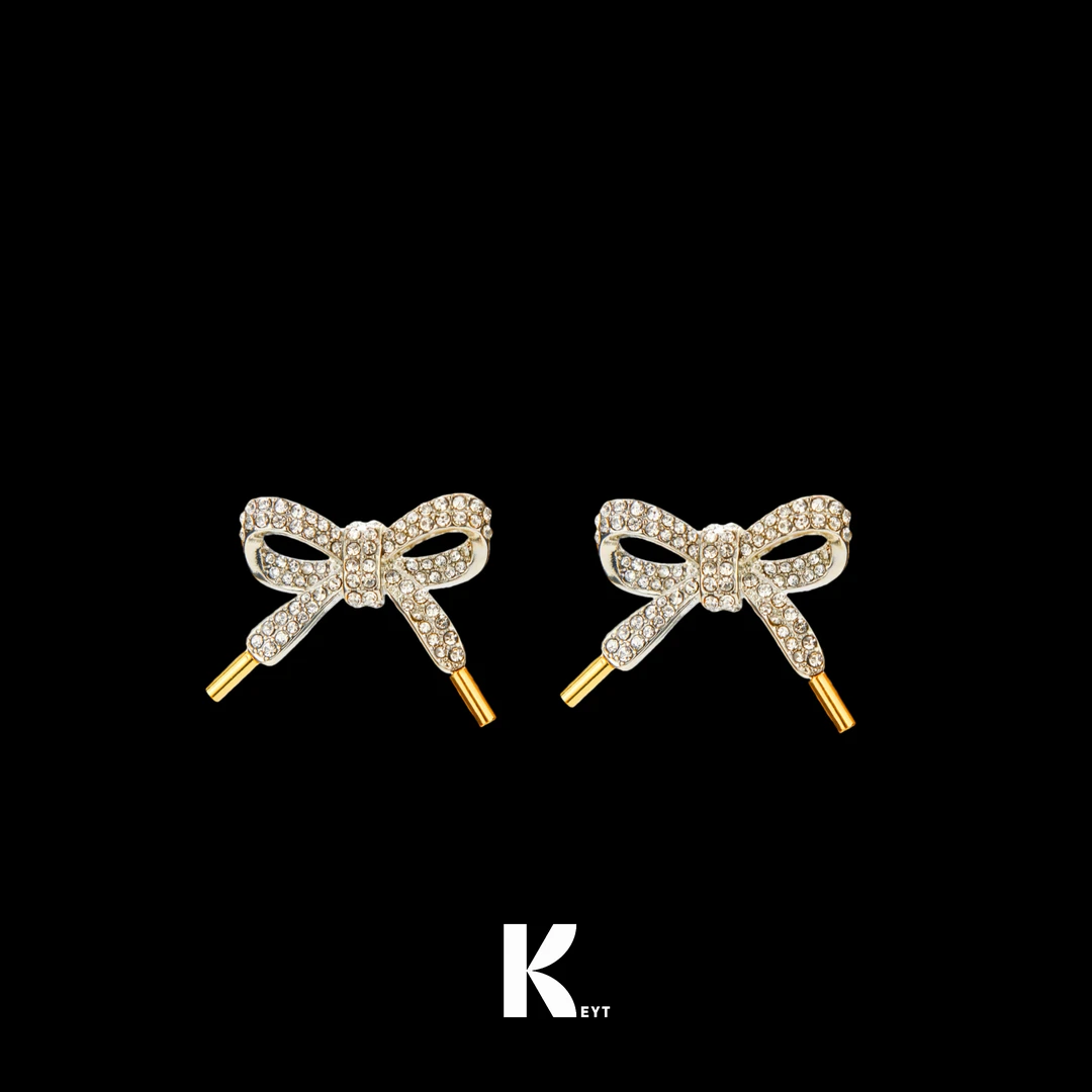 KEYT 铜合金合成锆石耳饰 满锆蝴蝶结耳钉