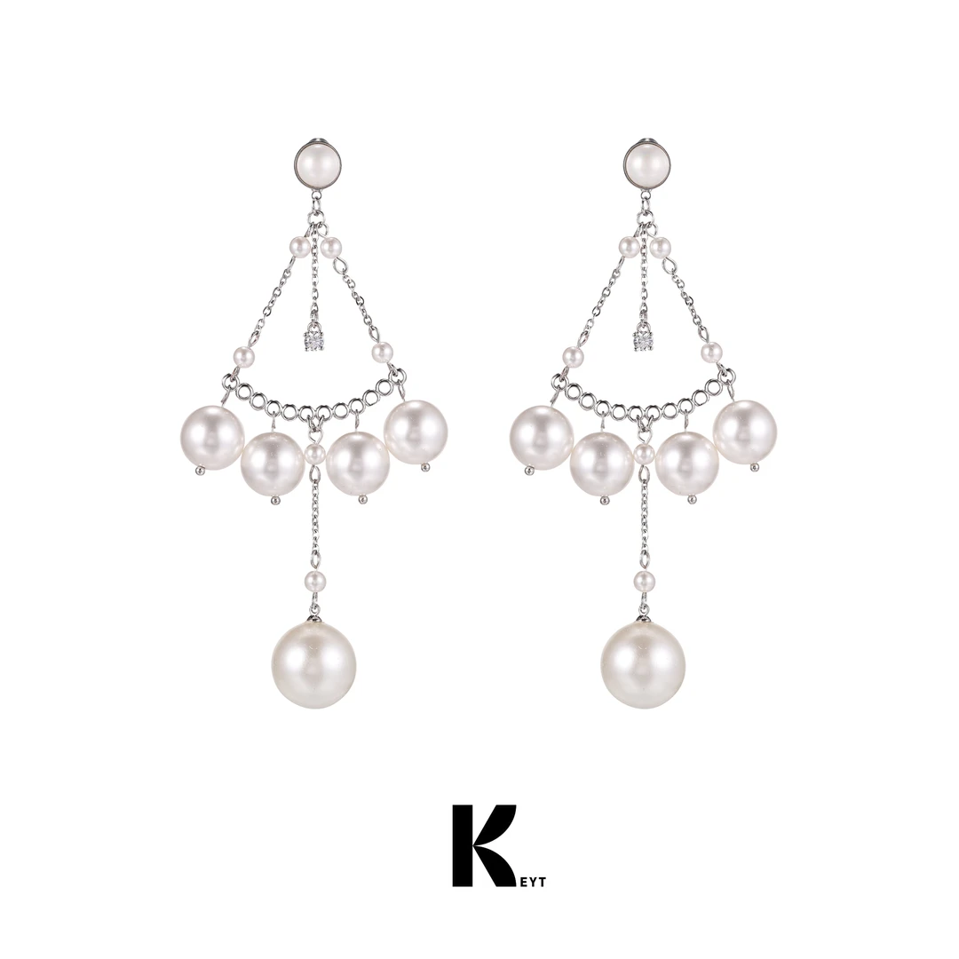 KEYT 铜合金合成锆石耳饰 摩登流苏裙摆珠珠耳环