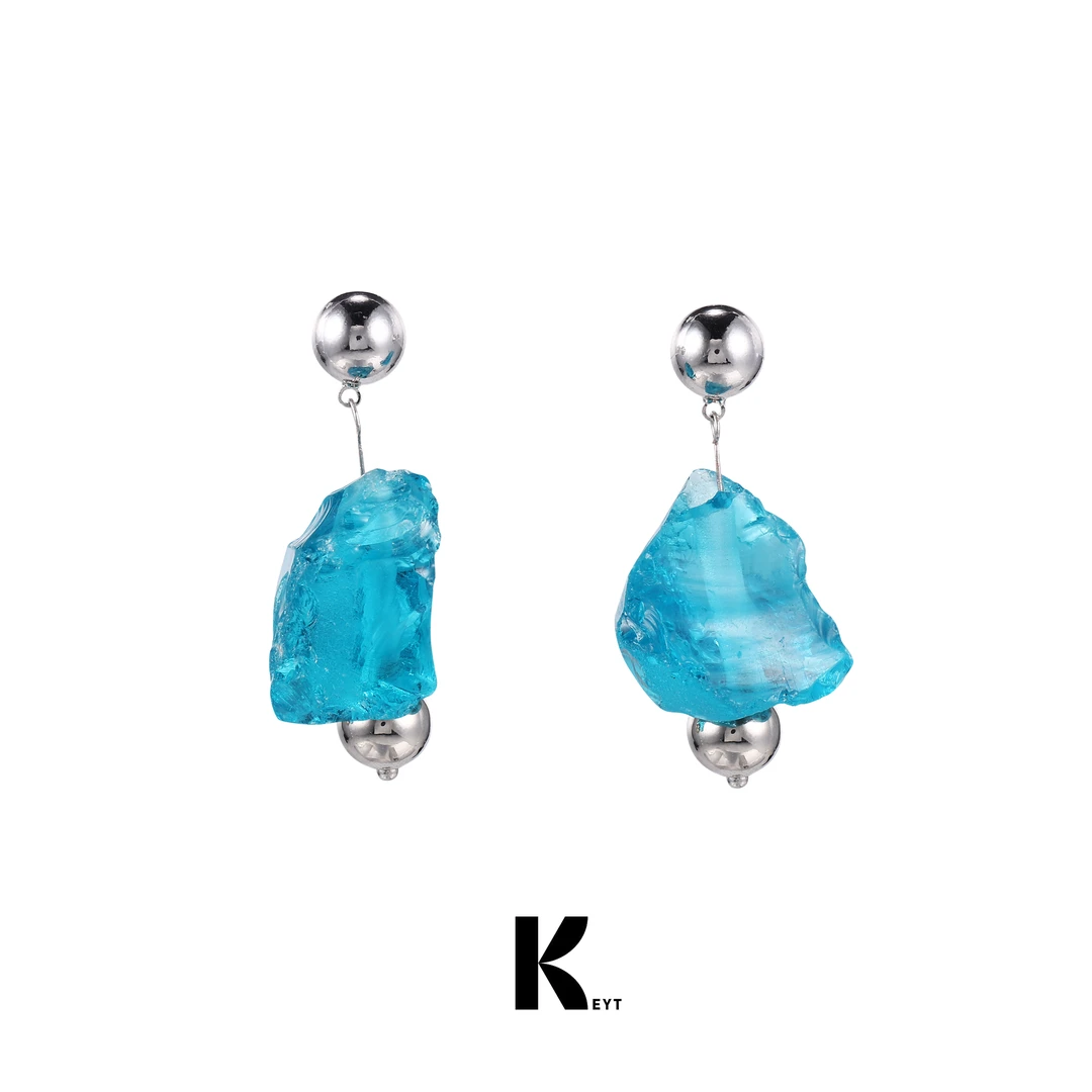 KEYT 铜合金耳饰 海蓝不规则石子设计款造型耳饰【粉丝福利】