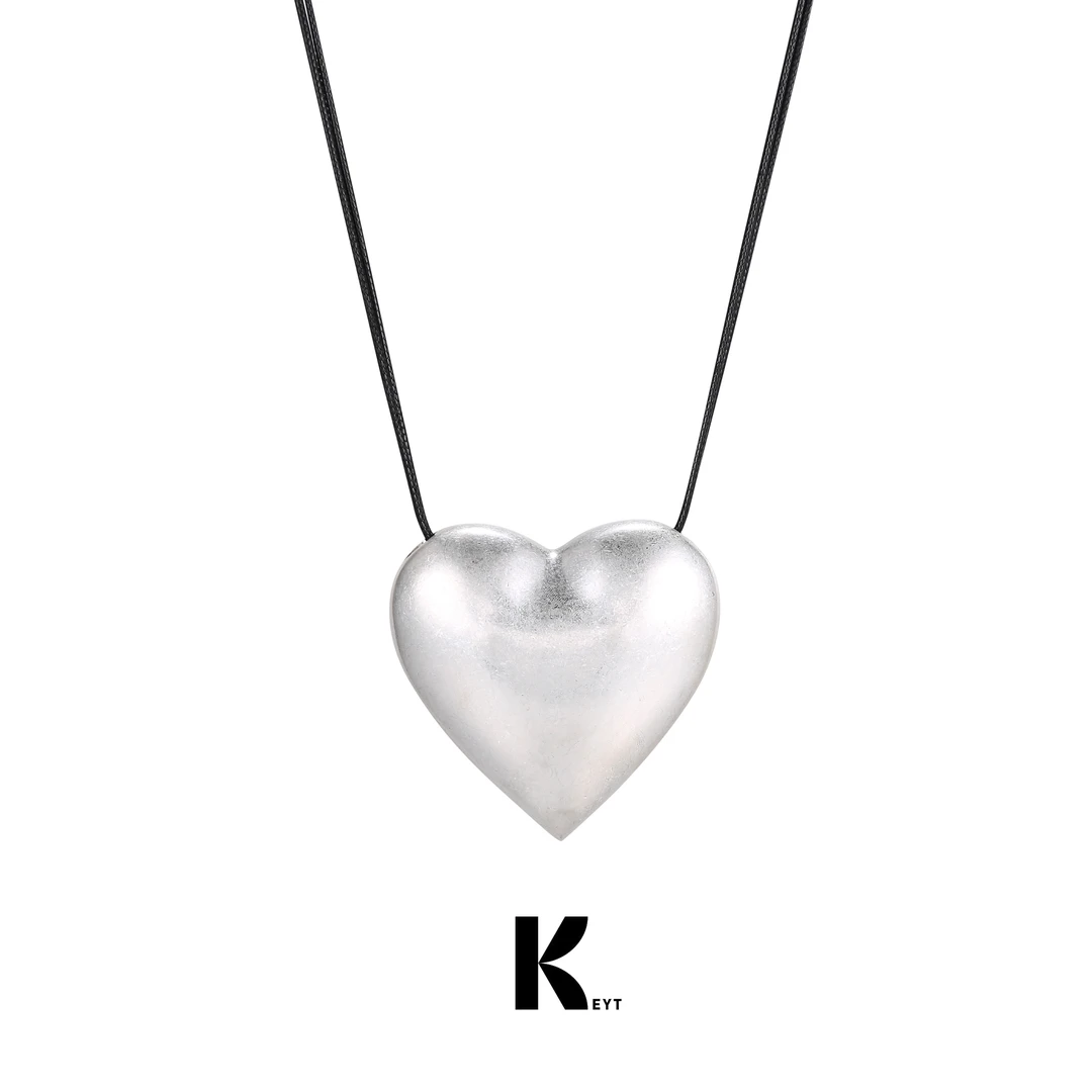 KEYT 铜合金项链 做旧风银色空心大爱心吊坠项链坠链素款气质轻奢