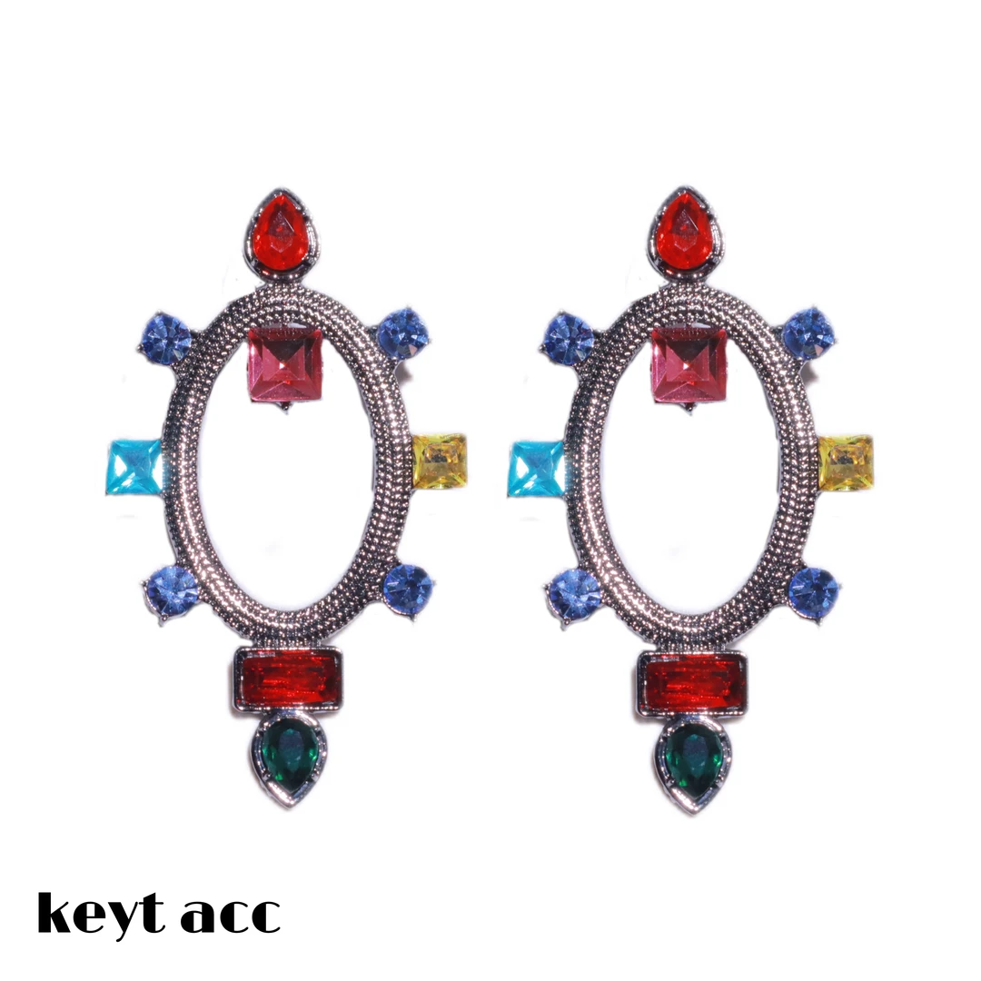 KEYT 合金合成锆石耳饰 宫廷椭圆宝石耳环
