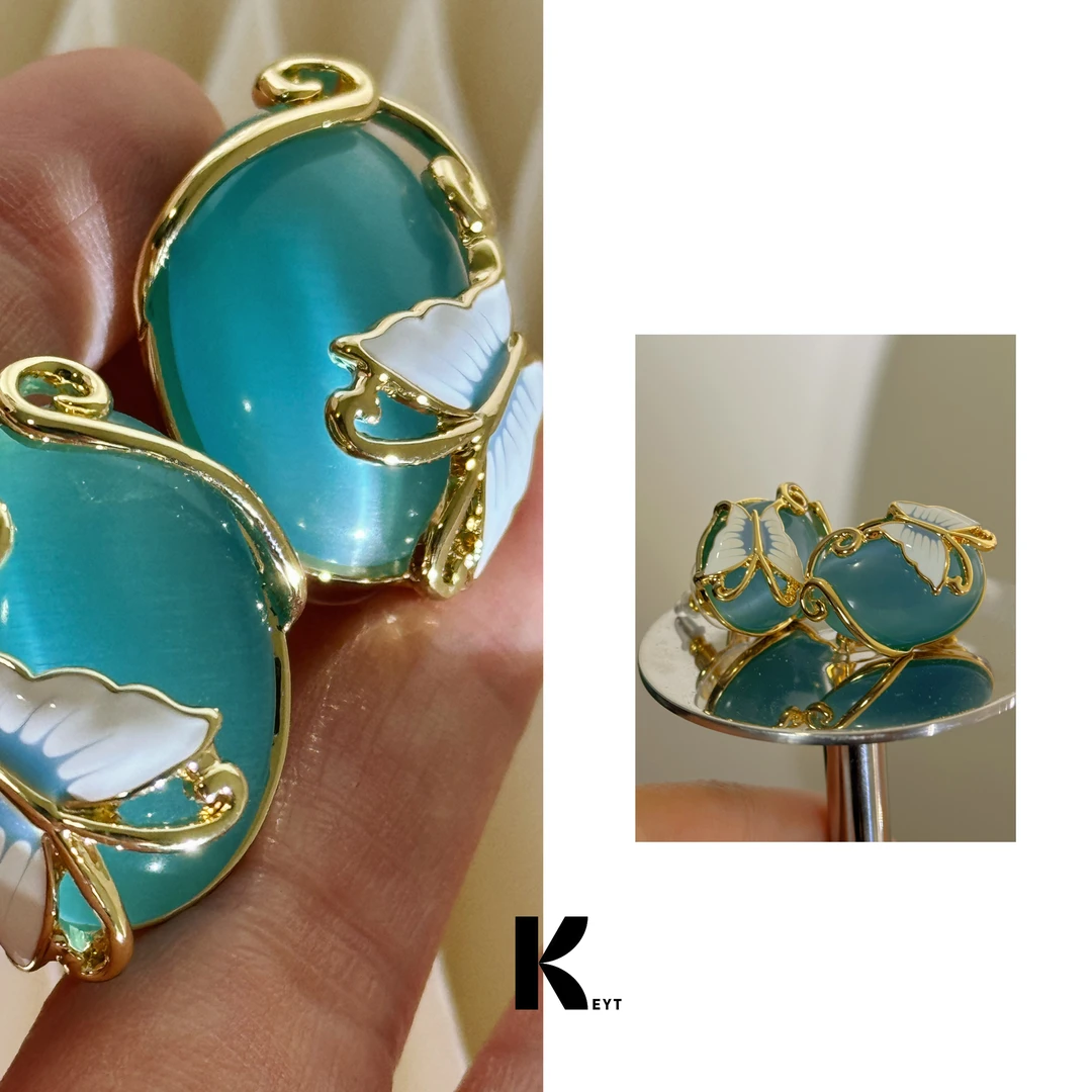 KEYT 铜合金耳饰 蔚蓝白色蝴蝶造型耳钉