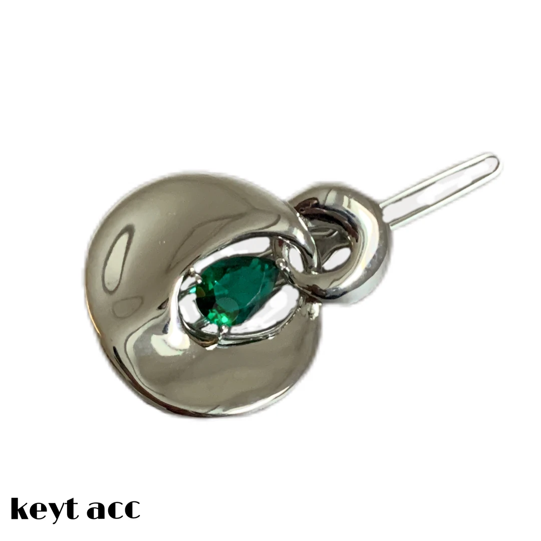 KEYT 铜合金合成锆石发饰 质感金属风绿锆石造型感发夹
