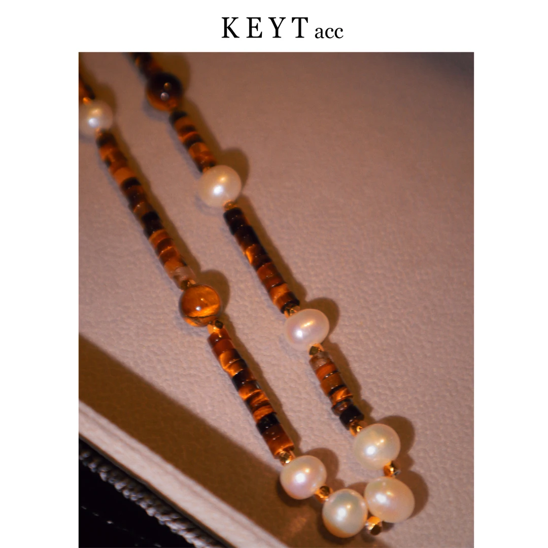 KEYT 铜合金项链 虎眼石淡水项链