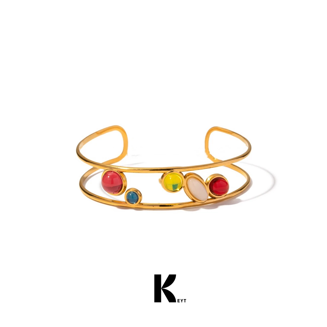 KEYT 铜合金手镯 彩宝金边镂空手镯