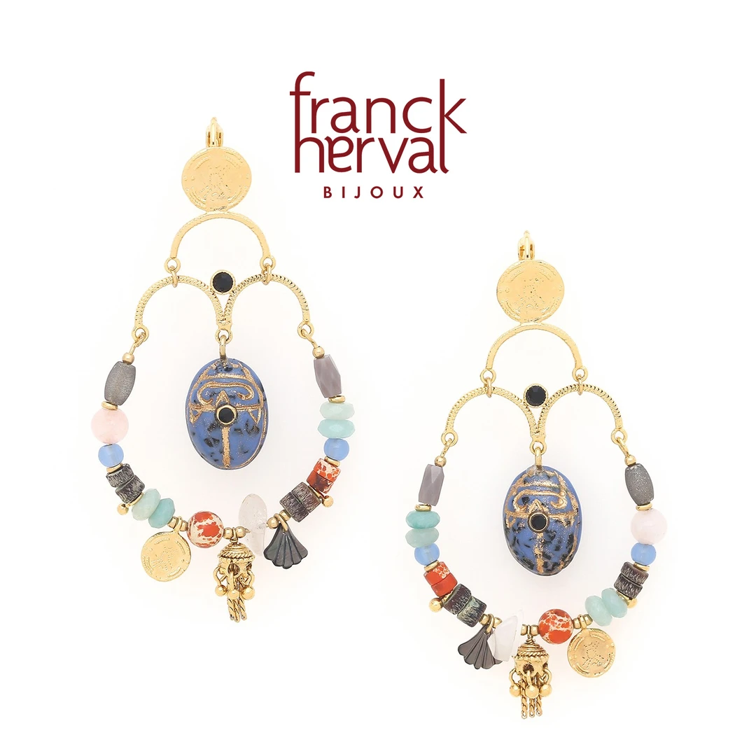 合金耳饰 法国品牌Franck Herval弗里达系列耳钩耳饰蓝色彩色礼物