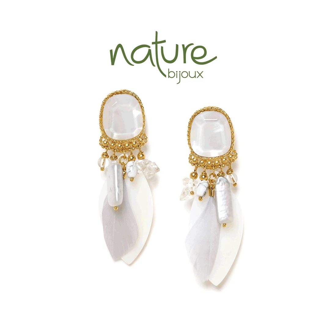 合金耳饰 法国品牌Nature Bijoux 达尔文系列 白色羽毛设计耳饰