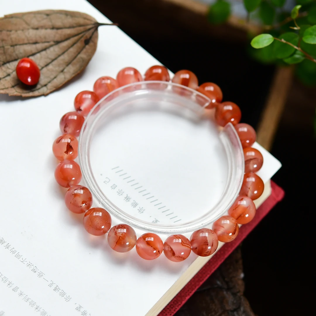 天然冰飘南红手串  女款百搭女士  红色气质素圈  轻奢 简约 女生