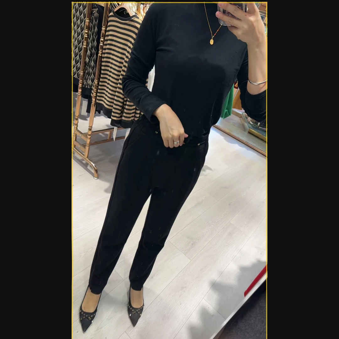 直筒小脚裤黑色百搭休闲时尚蝶恋花新款