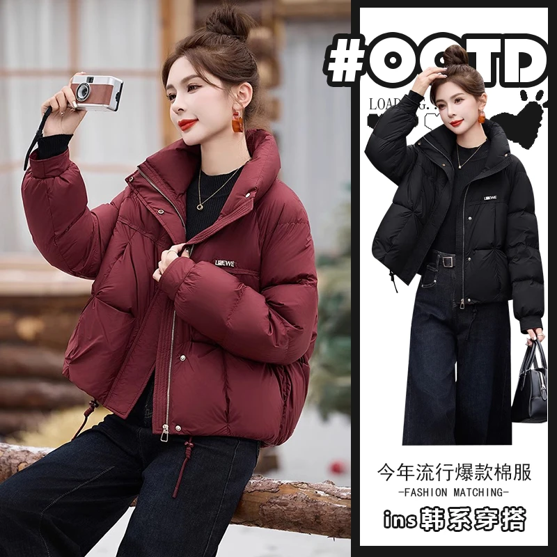 秋冬欧美气质短款宽松面包服女时尚高端小个子设计感保暖棉服外套