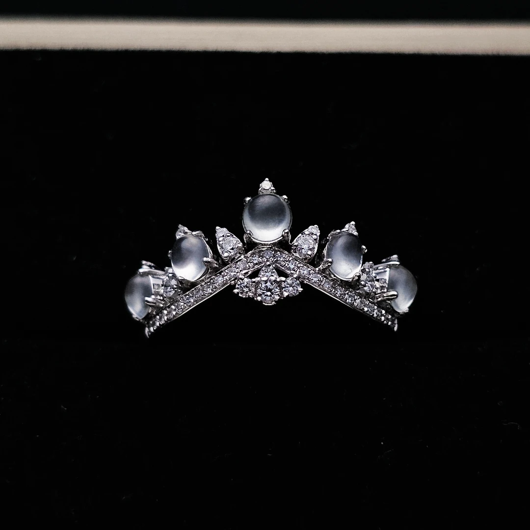 天然翡翠A货高冰皇冠18K金镶嵌伴钻精美精致百搭经典气质轻奢戒指