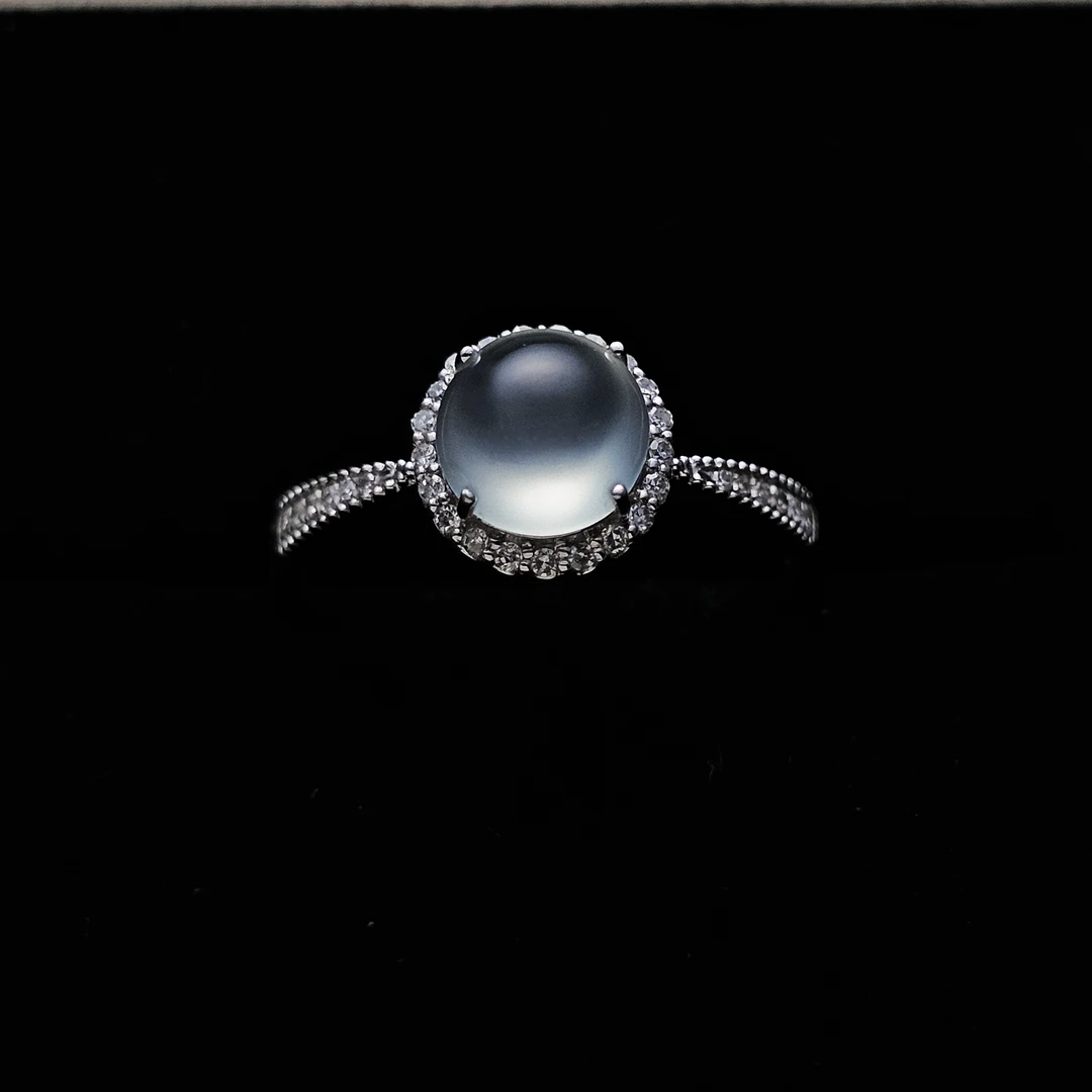 天然翡翠A货高冰玻璃18K金镶嵌伴钻精美精致百搭经典气质轻奢戒指