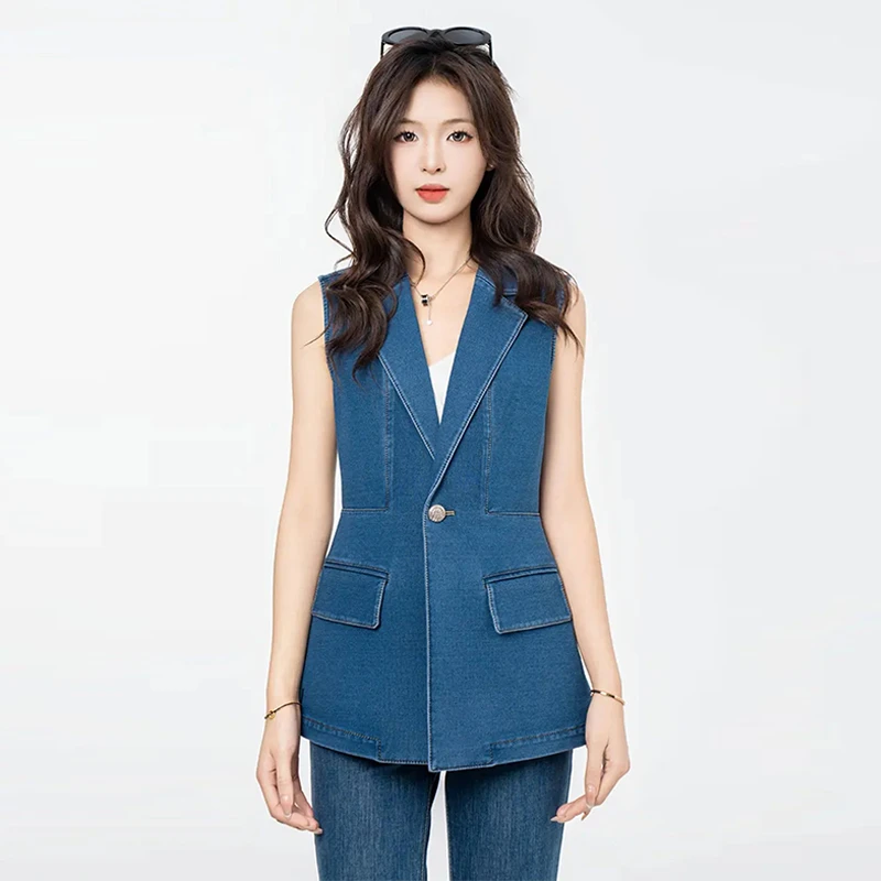 女装商场同款秋季新款质感新复古潮流牛仔马甲外套女5400887