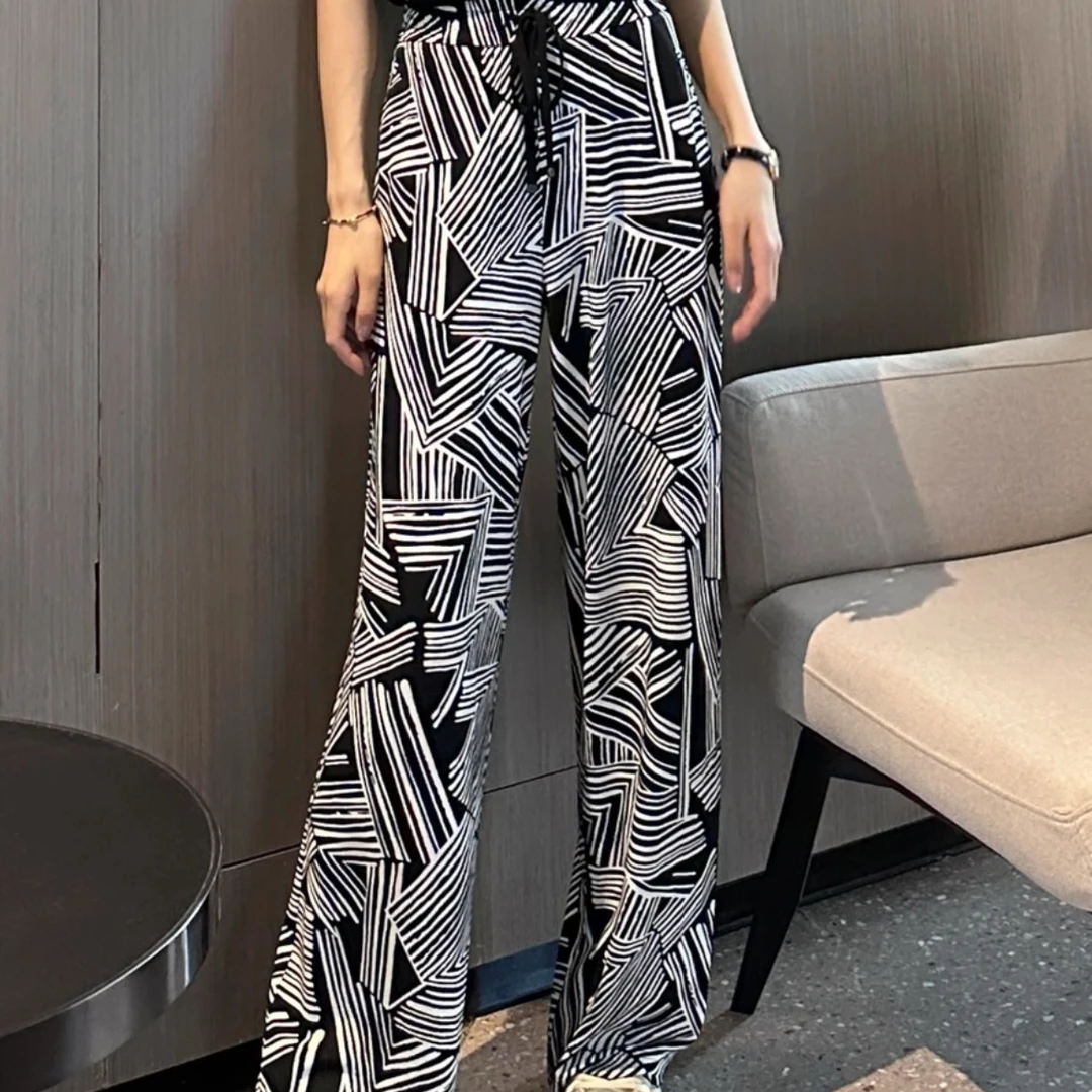 商场同款显瘦阔腿宽松时尚休闲百搭女士印花长裤1100408