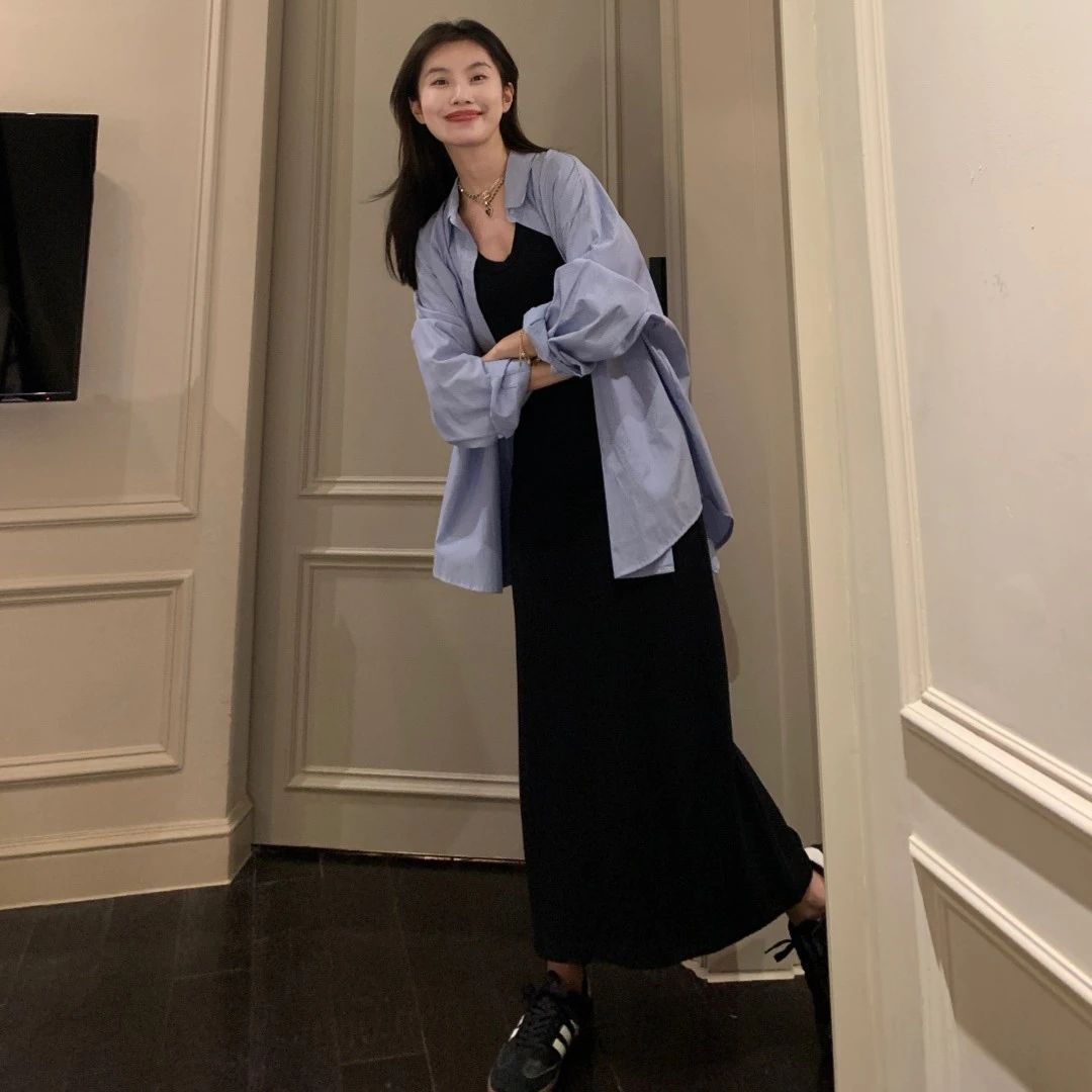 2023年夏季款 韩系简约百搭无袖垂感显瘦宽松背心连衣裙 GR693