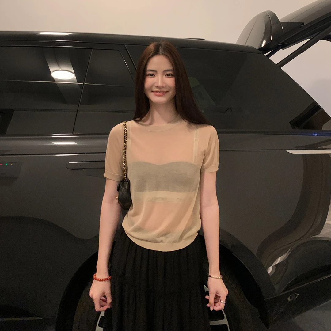 【杜小宅】纯欲风性感透视短袖T恤 女夏季辣妹设计感小众修身 ST772