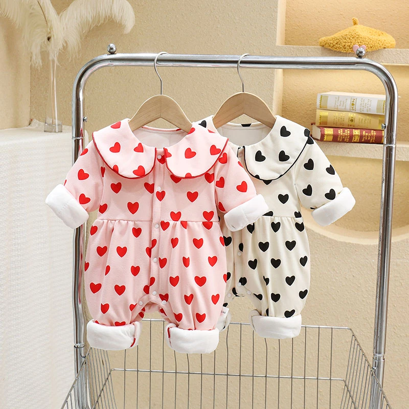 女宝宝连体衣秋冬装薄棉洋气公主新生儿哈衣爬服夹棉保暖婴儿衣服