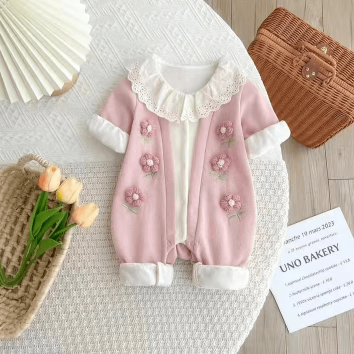 春装连体衣婴儿春季衣服新生儿女宝宝淑女双层假两件哈衣爬服潮