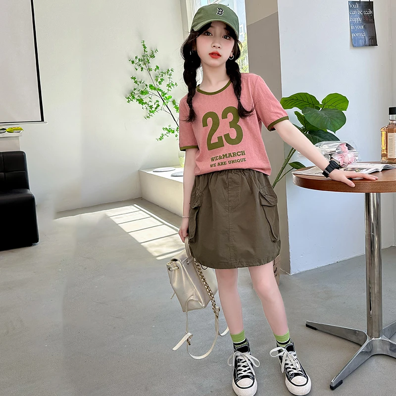 女童夏季套装2024新款儿童夏装韩系工装裙子两件套时髦洋气女大童