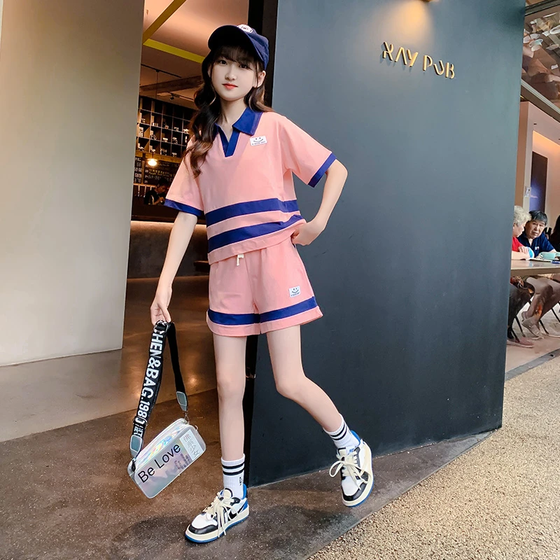 女童夏装套装2023新款洋气宽松短袖韩版中大童短裤女孩运动两件套
