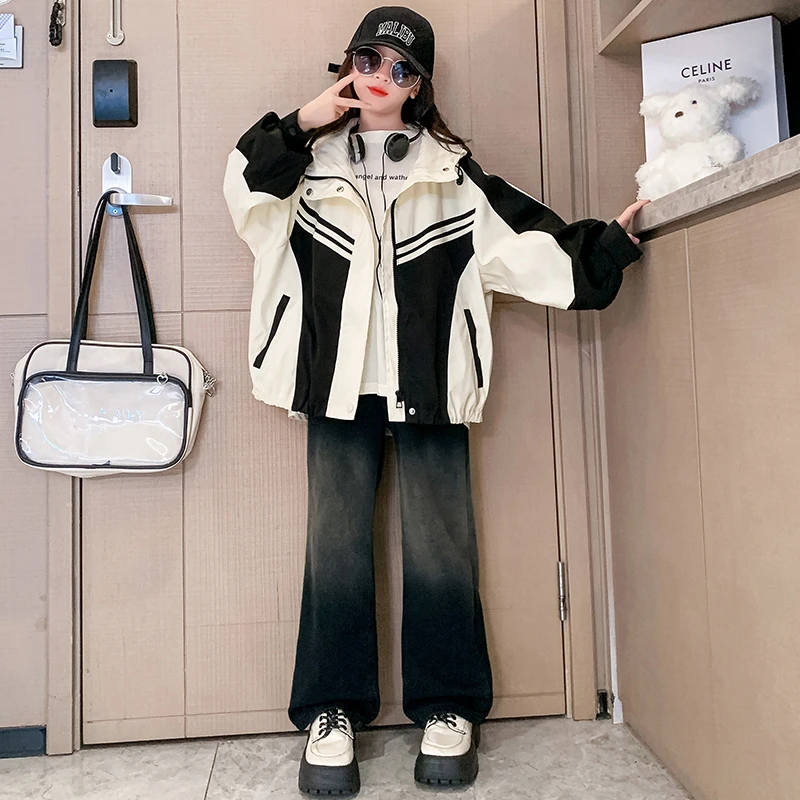 女童外套春秋款2025新款大童夹克风衣洋气上衣女孩秋季儿童冲锋衣