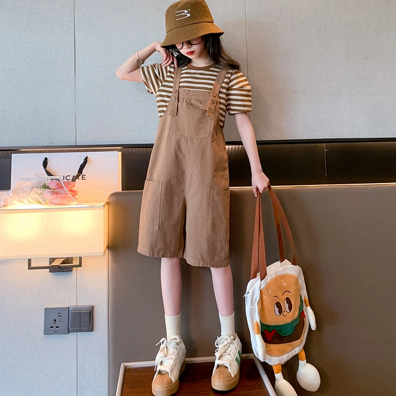 儿童装背带裤女童套装夏款2025新款夏装女大童裤子短裤洋气两件套