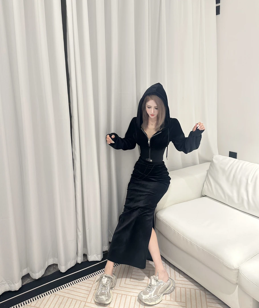 设计师款高定连帽外套➕半裙