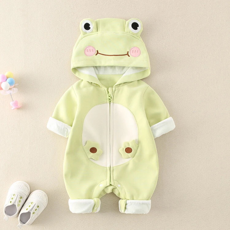婴儿连体衣春季双层无骨外套装宝宝可爱超萌哈衣春秋外出连帽爬服