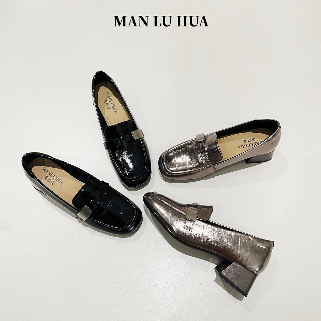 真皮牛皮方头职业简约通勤女单鞋女中跟粗跟软底软皮乐福鞋6303