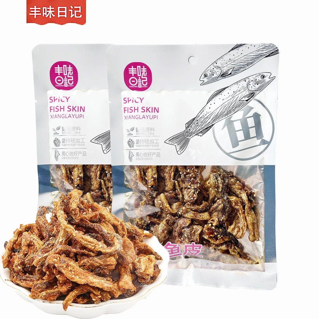 丰味日记香辣酥脆鳕鱼皮即食美味休闲香酥小零食熟食小吃90克*3袋