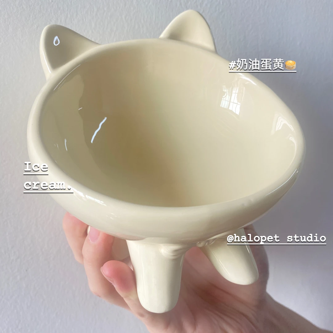 猫碗陶瓷高脚斜口幼猫专用高颜值保护颈椎猫食盆猫粮碗喝水碗狗碗