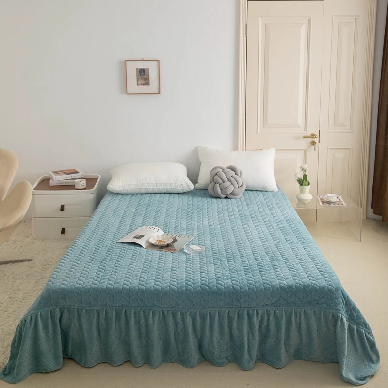 【冬季】牛奶绒夹棉床盖三件套单被罩单床盖加厚防滑