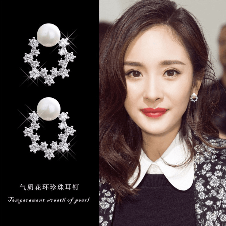 铜合金耳饰 雪花耳钉女轻奢小众设计感镶嵌锆石圆圈耳环耳饰